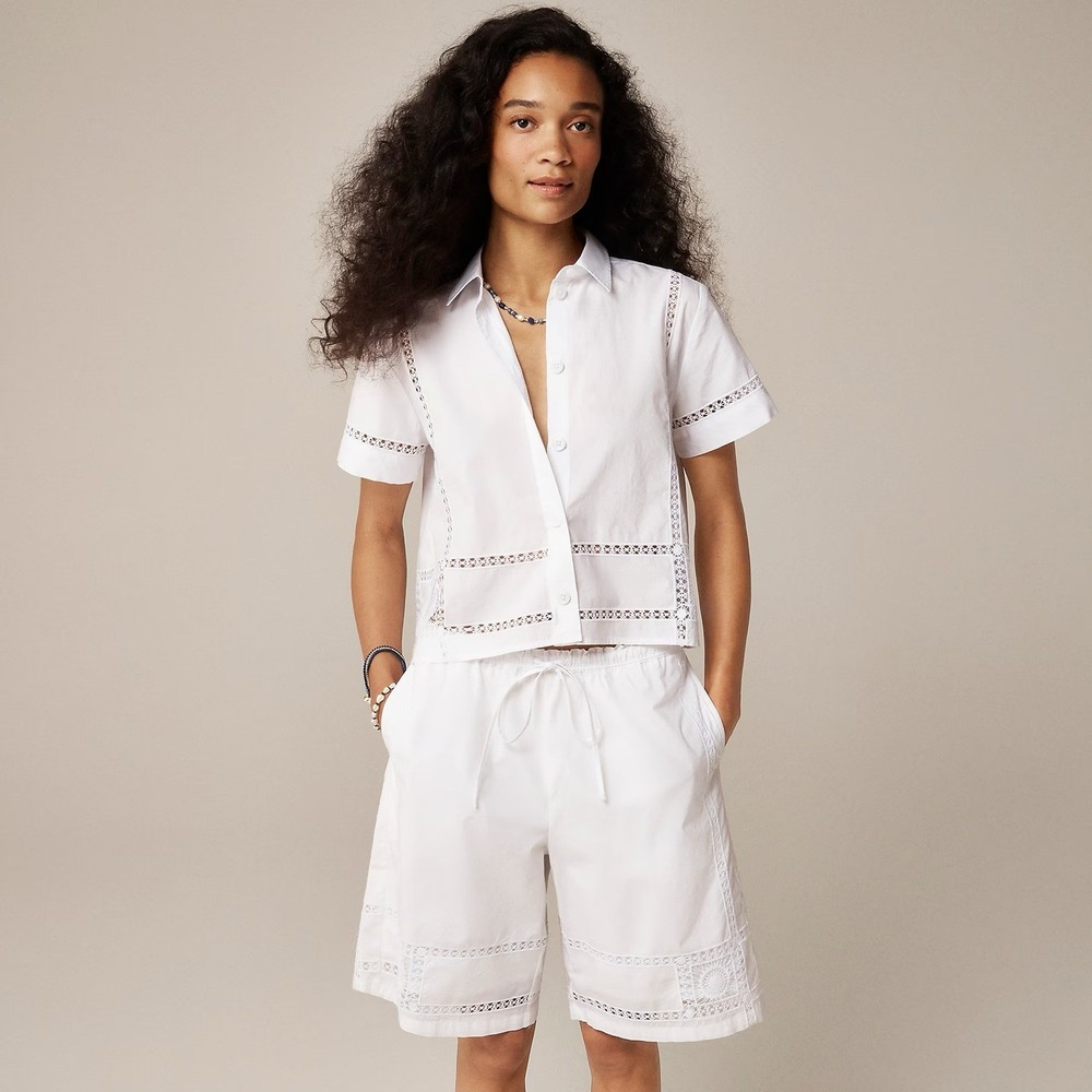 NWT!! J. CREW Gamine Eyelet Trim Shirt Top Buttondown Lace Solid White‎ Size 2